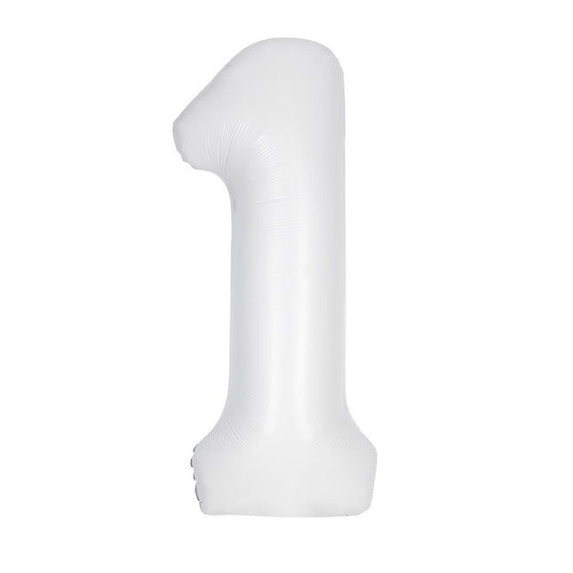 Witte Cijfer Ballon 1 Jaar Matte 86cm van Unique koop je bij Partywinkel