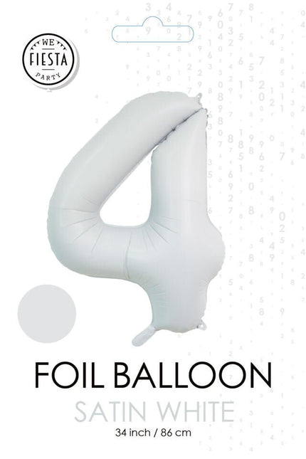 Witte Cijfer Ballon 4 Jaar Glans 86cm van WeFiesta koop je bij Partywinkel