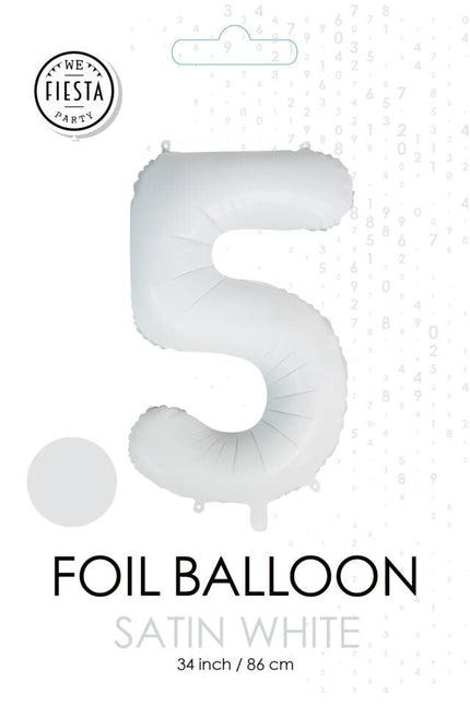 Witte Cijfer Ballon 5 Jaar Glans 86cm van WeFiesta koop je bij Partywinkel