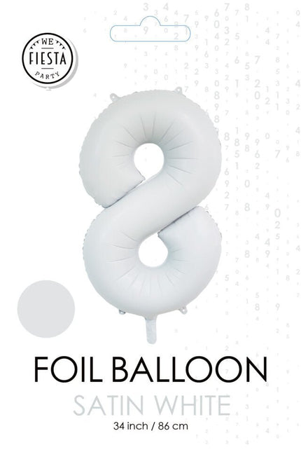 Witte Cijfer Ballon 8 Jaar Glans 86cm van WeFiesta koop je bij Partywinkel