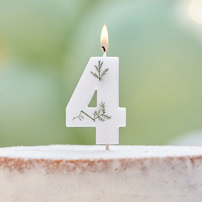 Witte Kaars 4 Jaar Gebladerd 5cm van Ginger Ray koop je bij Partywinkel