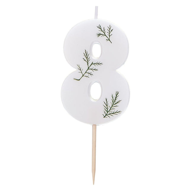 Witte Kaars 8 Jaar Gebladerd 5cm van Ginger Ray koop je bij Partywinkel
