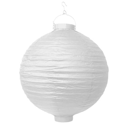 Witte Lampion Rond met lampje 20cm van Partydeco koop je bij Partywinkel