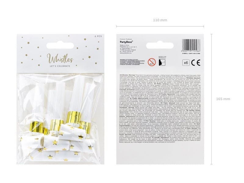 Witte Roltongen Gouden Sterren 6st van Partydeco koop je bij Partywinkel
