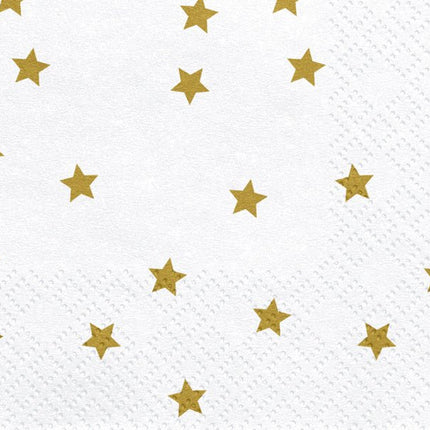 Witte Servetten Gouden Sterren 33cm 20st van Partydeco koop je bij Partywinkel