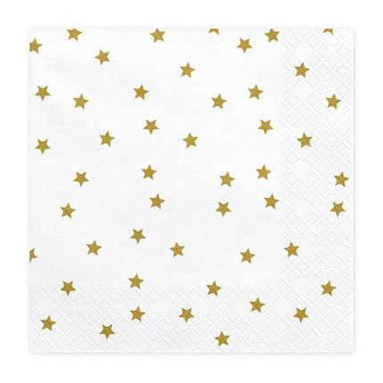 Witte Servetten Gouden Sterren 33cm 20st van Partydeco koop je bij Partywinkel