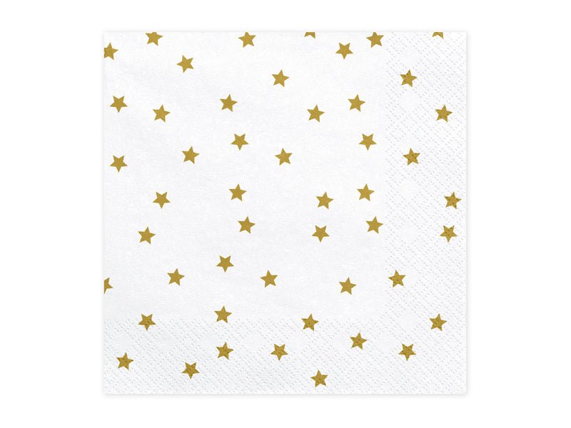 Witte Servetten Gouden Sterren 33cm 20st van Partydeco koop je bij Partywinkel