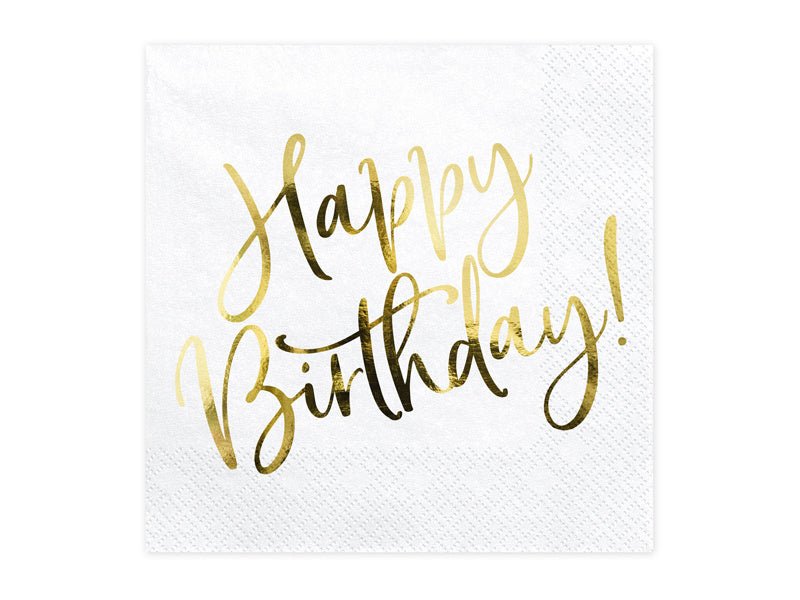 Witte Servetten Happy Birthday 33cm 20st van Partydeco koop je bij Partywinkel