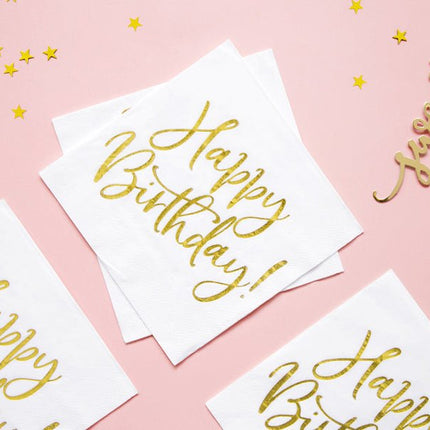Witte Servetten Happy Birthday 33cm 20st van Partydeco koop je bij Partywinkel