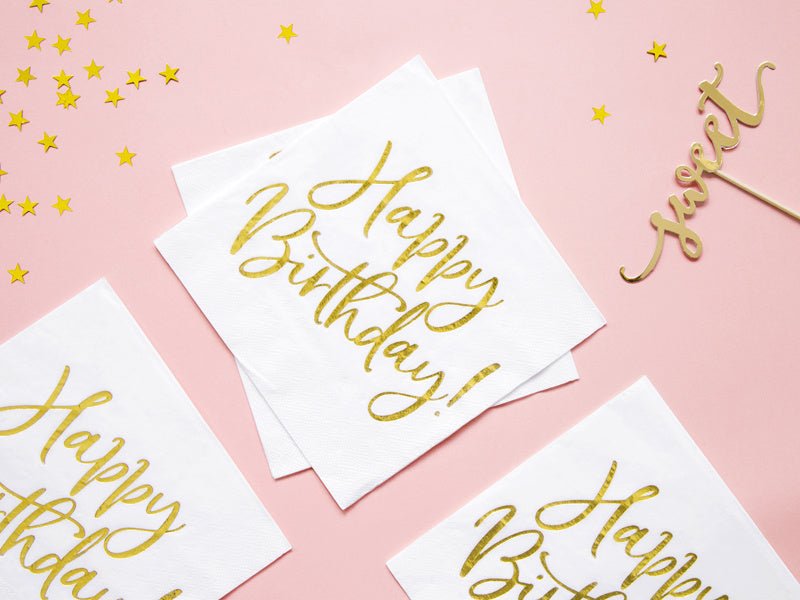 Witte Servetten Happy Birthday 33cm 20st van Partydeco koop je bij Partywinkel