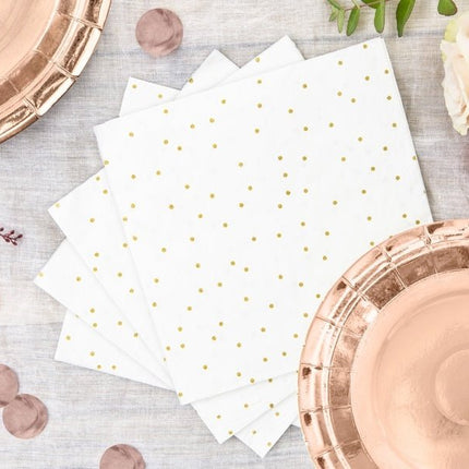Witte Servetten met Gouden Stippen 33cm 20st van Partydeco koop je bij Partywinkel
