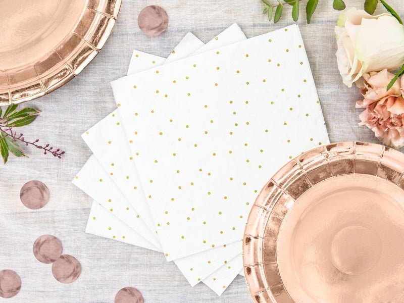 Witte Servetten met Gouden Stippen 33cm 20st van Partydeco koop je bij Partywinkel