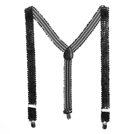 Black Suspenders with Sequins and Glitter