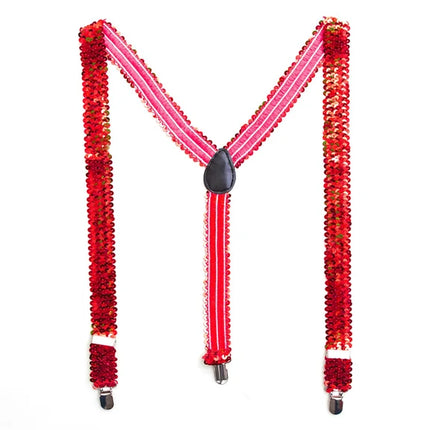Red Suspenders with Sequins and Glitter