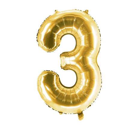 3-Year-Old Number Balloon, Gold, Empty, 1 m