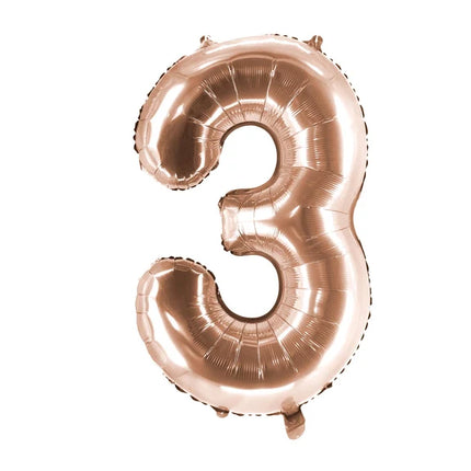 3-Year-Old Number Balloon, Rose Gold, Empty, 1 m