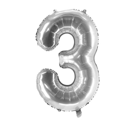 3-Year-Old Number Balloon, Silver, Empty, 1 m