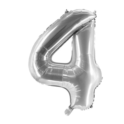 4 Years Old Number Balloon, Silver, Empty, 1 m