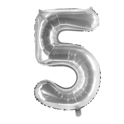 5-Year-Old Number Balloon, Silver, Empty, 1 m