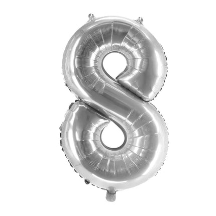 8 Years Old Number Balloon, Silver, Empty, 1 m