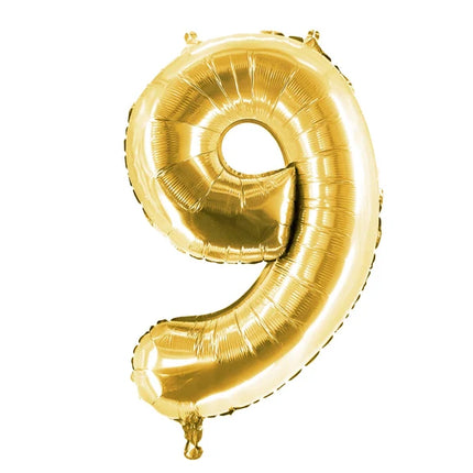 9-Year-Old Number Balloon, Gold, 1 m, Empty