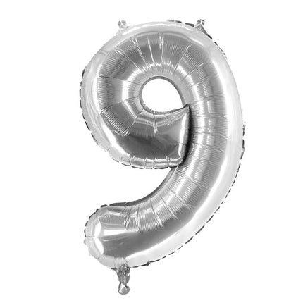 9-Year-Old Number Balloon, Silver, 1 m, Empty