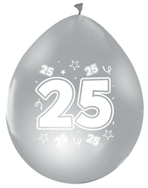 Zilver Ballonnen 25 Jaar Metallic Dubbelzijdig 30cm 8st van WeFiesta koop je bij Partywinkel