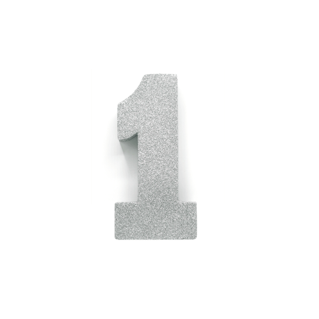 Zilver Tafeldecoratie Cijfer 1 Glitter 20,5cm van WeFiesta koop je bij Partywinkel