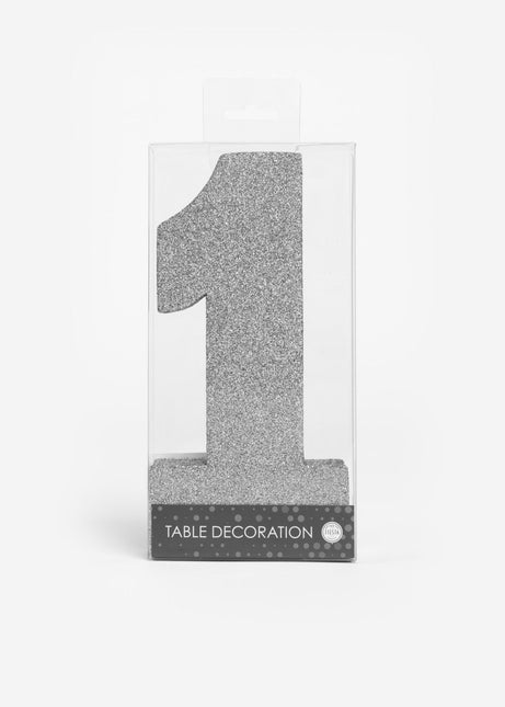 Zilver Tafeldecoratie Cijfer 1 Glitter 20,5cm van WeFiesta koop je bij Partywinkel