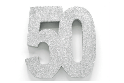 Zilver Tafeldecoratie Cijfer 50 Glitter 20,5cm van WeFiesta koop je bij Partywinkel