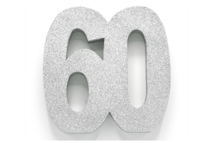 Zilver Tafeldecoratie Cijfer 60 Glitter 20,5cm van WeFiesta koop je bij Partywinkel