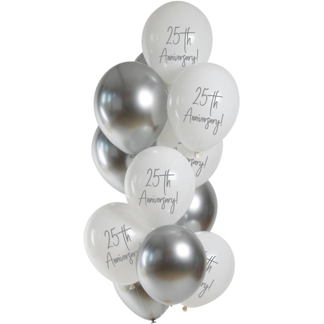 Zilveren Ballonnen 25 Jaar 33cm 12st van Folat koop je bij Partywinkel