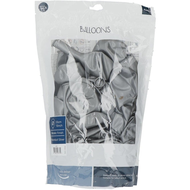 Zilveren Ballonnen Metallic Moondust Silver 33cm 100st van Folat koop je bij Partywinkel