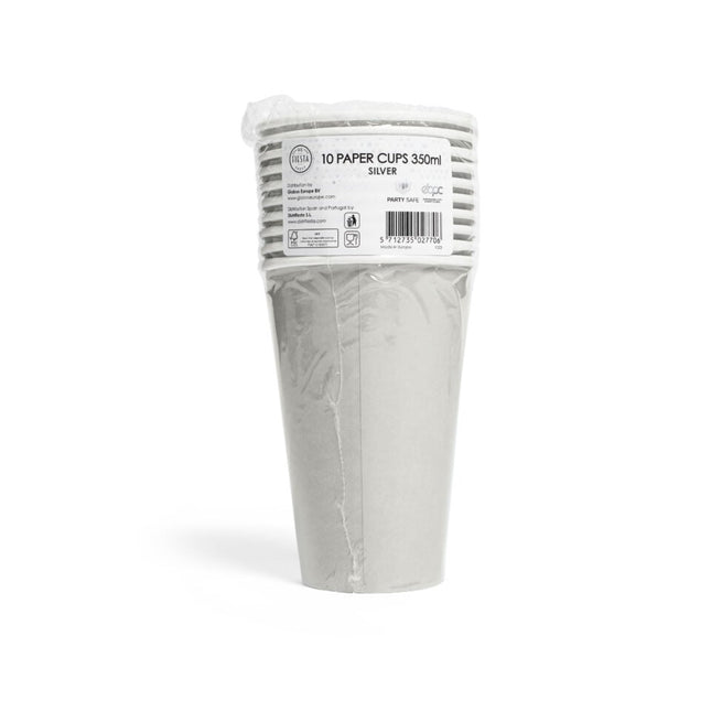 Zilveren Bekers Papier 350ml 10st van WeFiesta koop je bij Partywinkel