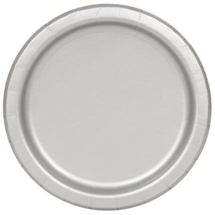 Zilveren Borden Rond 23cm 16st van Unique koop je bij Partywinkel