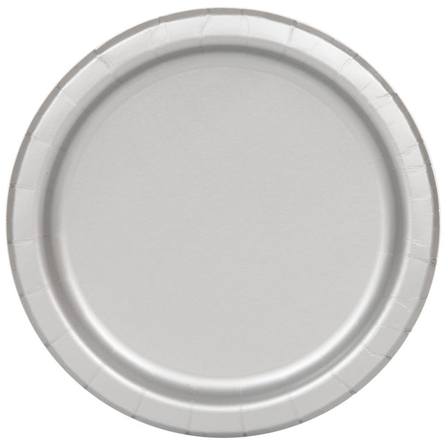 Zilveren Borden Rond 23cm 16st van Unique koop je bij Partywinkel