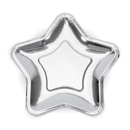 Zilveren Borden Ster 23cm 6st van Partydeco koop je bij Partywinkel