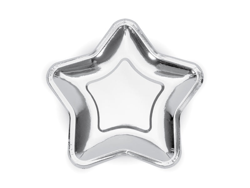 Zilveren Borden Ster 23cm 6st van Partydeco koop je bij Partywinkel