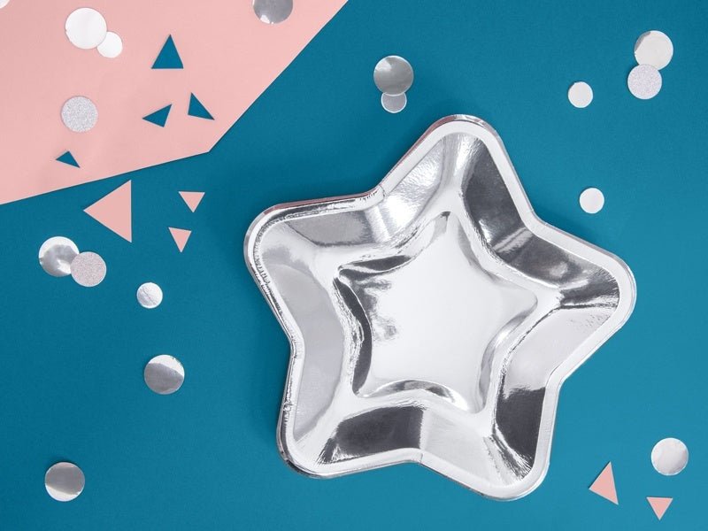 Zilveren Borden Ster 23cm 6st van Partydeco koop je bij Partywinkel
