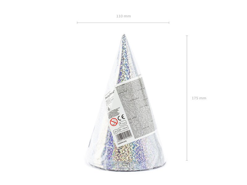 Zilveren Feesthoedjes Holografisch 16cm 6st van Partydeco koop je bij Partywinkel