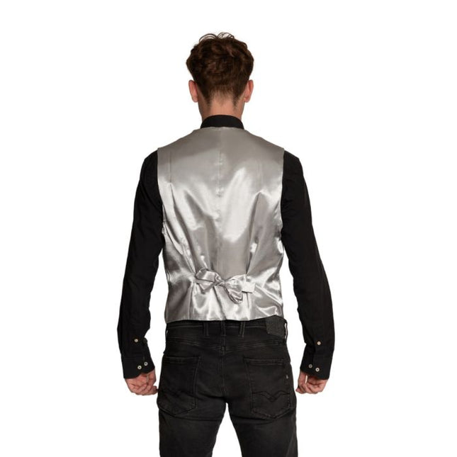 Zilveren Gilet Met Strik 2 delig van Partychimp koop je bij Partywinkel