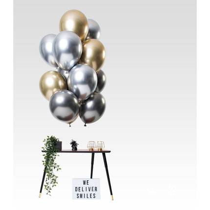 Zilveren, Gouden en Antraciete Ballonnen Mix Chroom 33cm 12st van Folat koop je bij Partywinkel