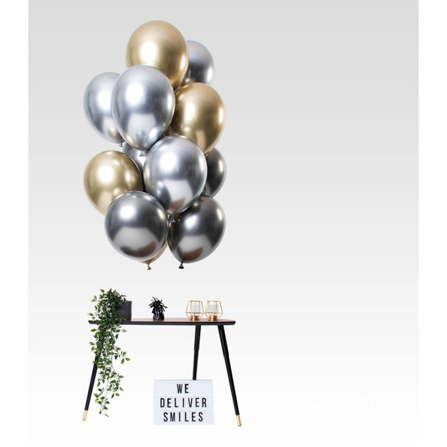Zilveren, Gouden en Antraciete Ballonnen Mix Chroom 33cm 12st van Folat koop je bij Partywinkel