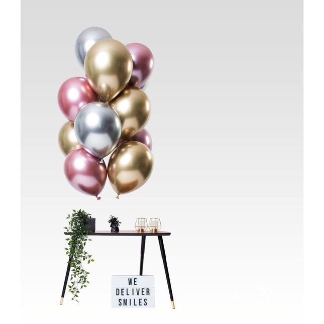 Zilveren, Gouden en Roze Ballonnen Mix Chroom 33cm 12st van Folat koop je bij Partywinkel