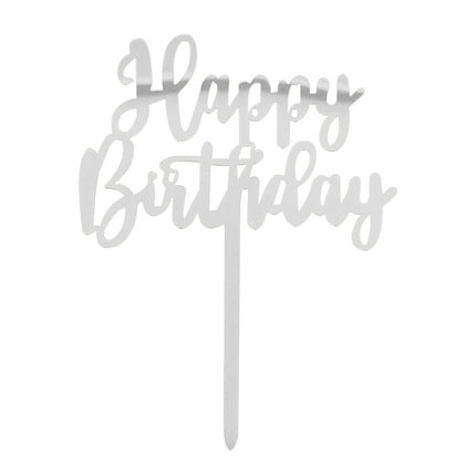 Zilveren Happy Birthday Taarttopper 15,5cm van Boland koop je bij Partywinkel
