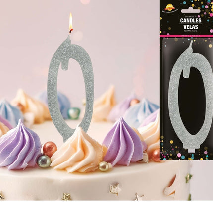Zilveren Kaars 0 Jaar Glitter 12,5cm van Fiestas Guirca koop je bij Partywinkel