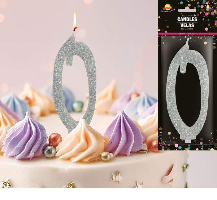 Zilveren Kaars 0 Jaar Glitter 12,5cm van Fiestas Guirca koop je bij Partywinkel