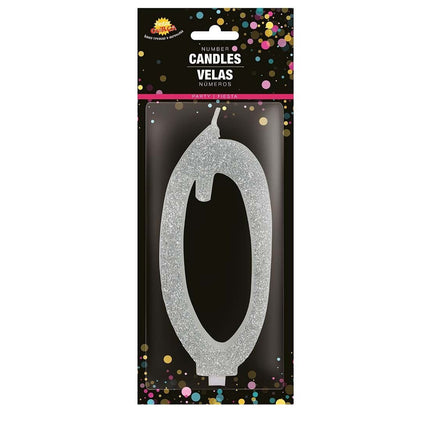 Zilveren Kaars 0 Jaar Glitter 12,5cm van Fiestas Guirca koop je bij Partywinkel