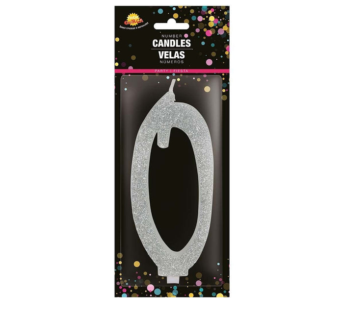 Zilveren Kaars 0 Jaar Glitter 12,5cm van Fiestas Guirca koop je bij Partywinkel