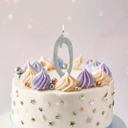 Zilveren Kaars 0 Jaar Glitter 12,5cm van Fiestas Guirca koop je bij Partywinkel